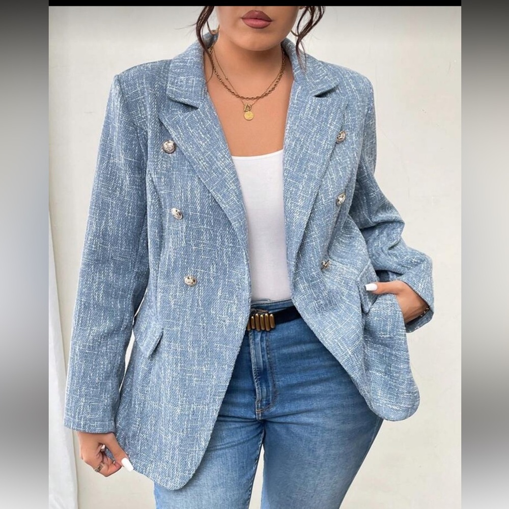 SHEIN Light Blue Double-Breasted Blazer